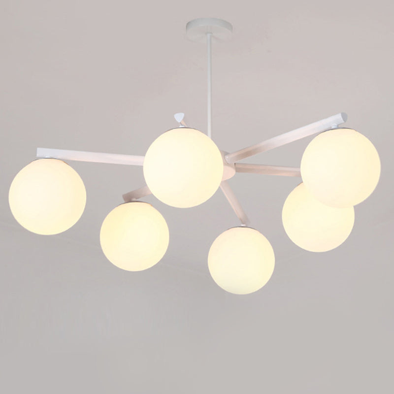 3/6/8 Light Globe Chandelier Traditional White Glass Pendant Light Fixture for Dining Room