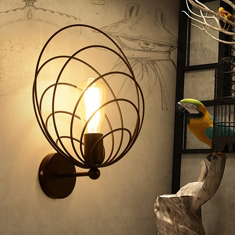 Ringmetall -Leuchtenbeleuchtung Industrialstil Einer Glühbirnen -Esszimmer Wandmontagelampe in Schwarz