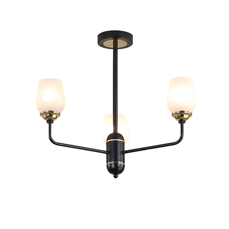 3/6/8 Lights Clear Glass Hanging Chandelier Traditional Black Cup Shape Living Room Pendant Light Fixture