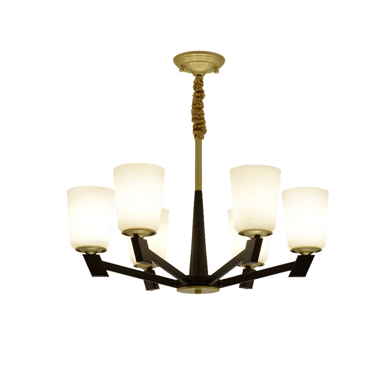 Cone Frosted Glass Light Chandelier Traditional 6/8/12 Lights Living Room Pendant Lighting in Black