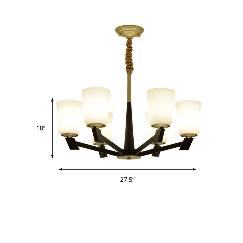 Cone Frosted Glass Light Chandelier Traditional 6/8/12 Lights Living Room Pendant Lighting in Black