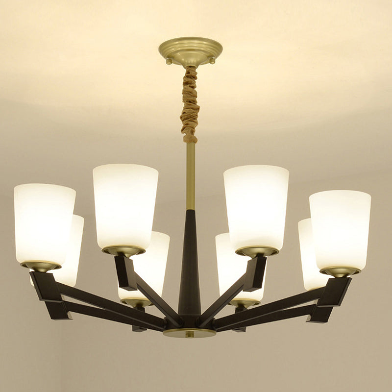 Cone Frosted Glass Light Chandelier Traditional 6/8/12 Lights Living Room Pendant Lighting in Black