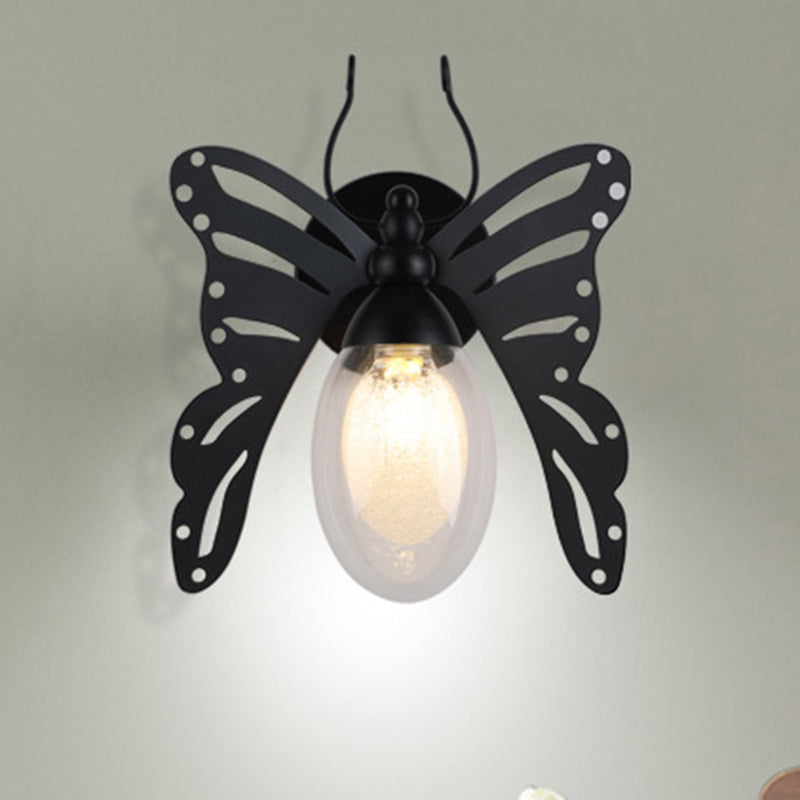 1 Light Butterfly Shaped Wall Lamp Modern Black Clear Glass Sconce Light Fixture for Bedroom