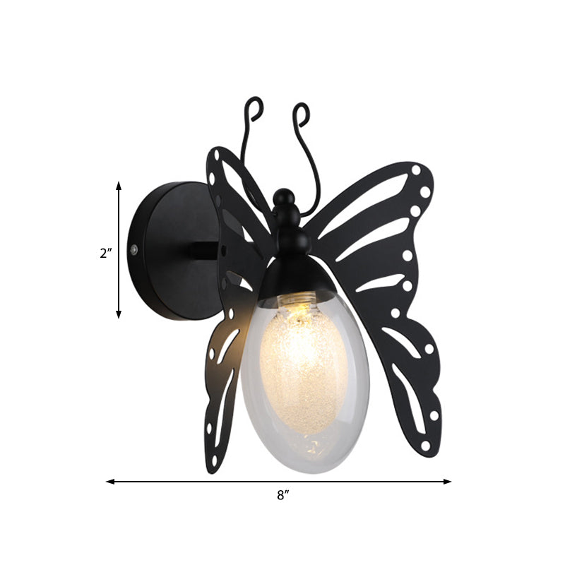 1 Light Butterfly Shaped Wall Lamp Modern Black Clear Glass Sconce Light Fixture for Bedroom