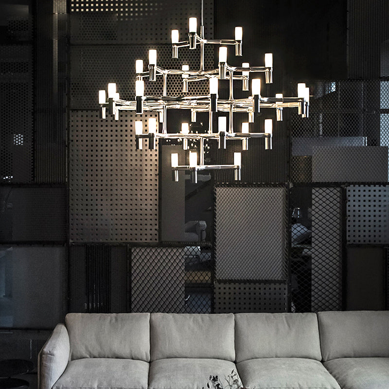 Multi Layer Chandelier Lamp Nordic Metal Black/Silver/White LED Hanging Light for Living Room