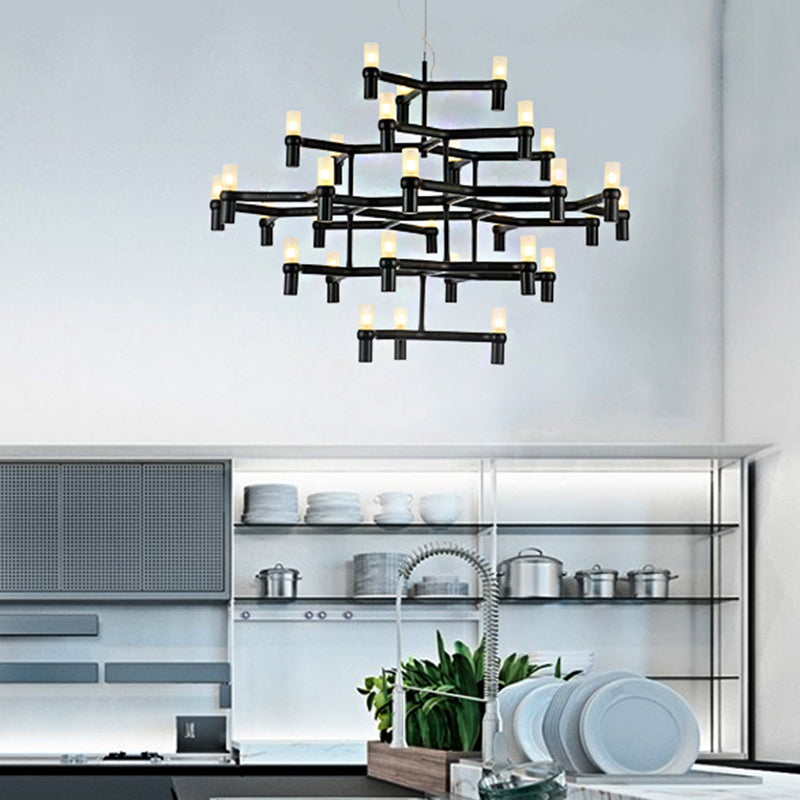 Multi Layer Chandelier Lamp Nordic Metal Black/Silver/White LED Hanging Light for Living Room