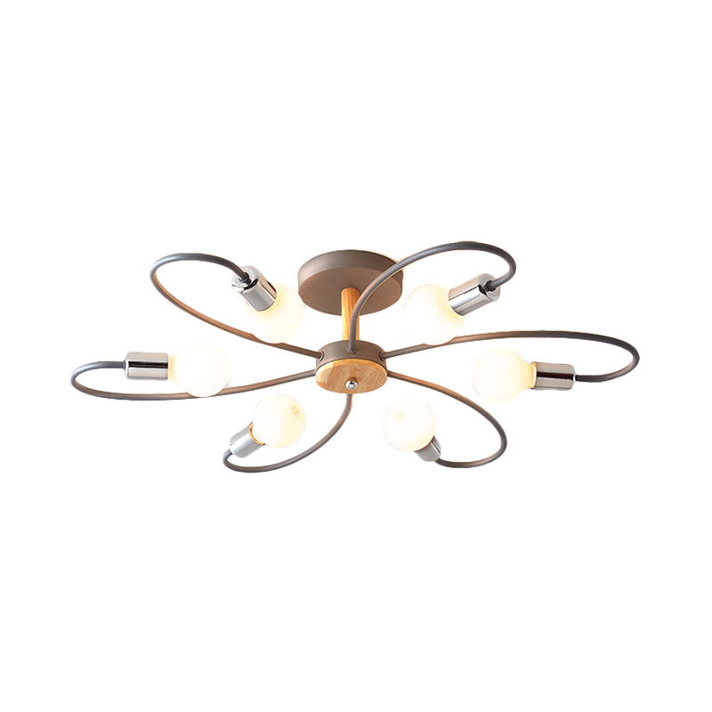 Spoetnik semi-inbouwlamp eigentijds metaal 3/6/8 lampen grijs/groen semi-inbouw plafondarmatuur met gebogen arm