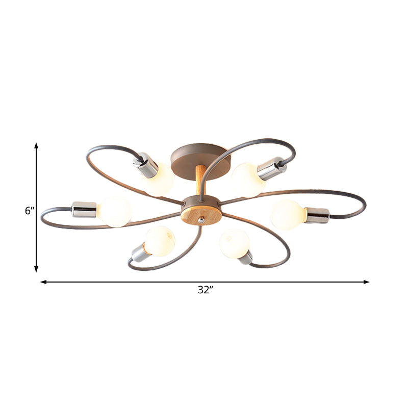 Spoetnik semi-inbouwlamp eigentijds metaal 3/6/8 lampen grijs/groen semi-inbouw plafondarmatuur met gebogen arm