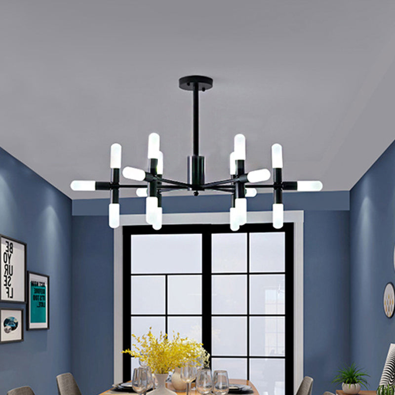 Tubulair kroonluchter licht eigentijdse metaal 18/36 lichten zwart/goudhangende lampkit met starburst -ontwerp