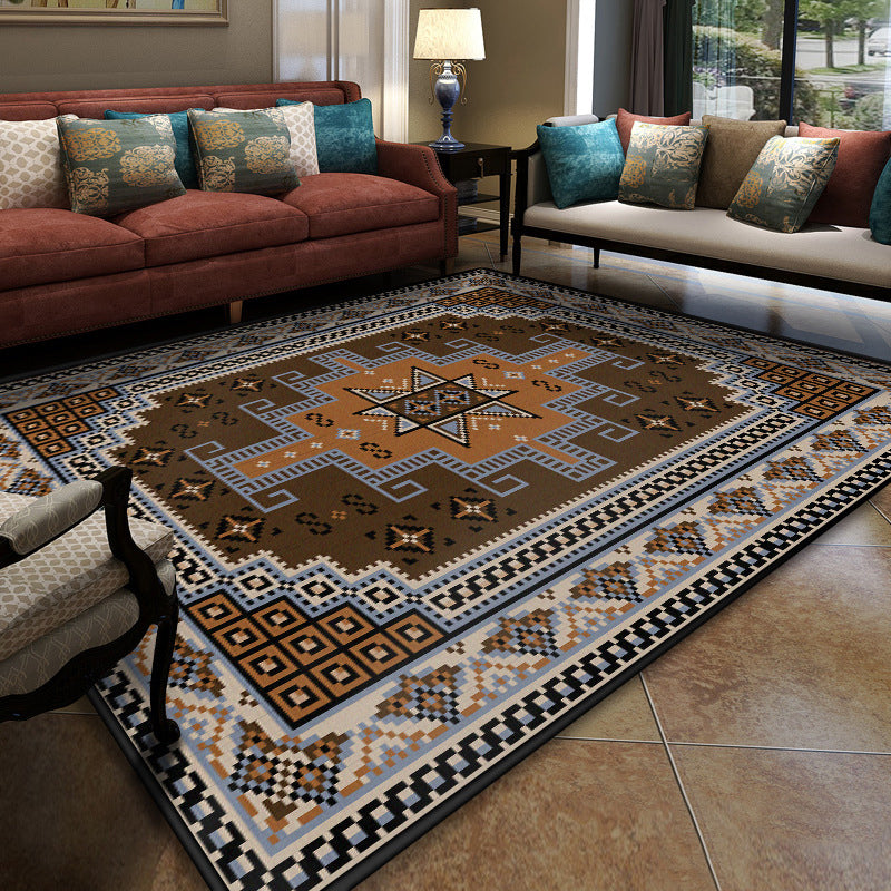 Turkish Symmetric Geometric Pattern Rug Multi Colored Polypropylene Rug Pet Friendly Non-Slip Stain Resistant Carpet for Hall