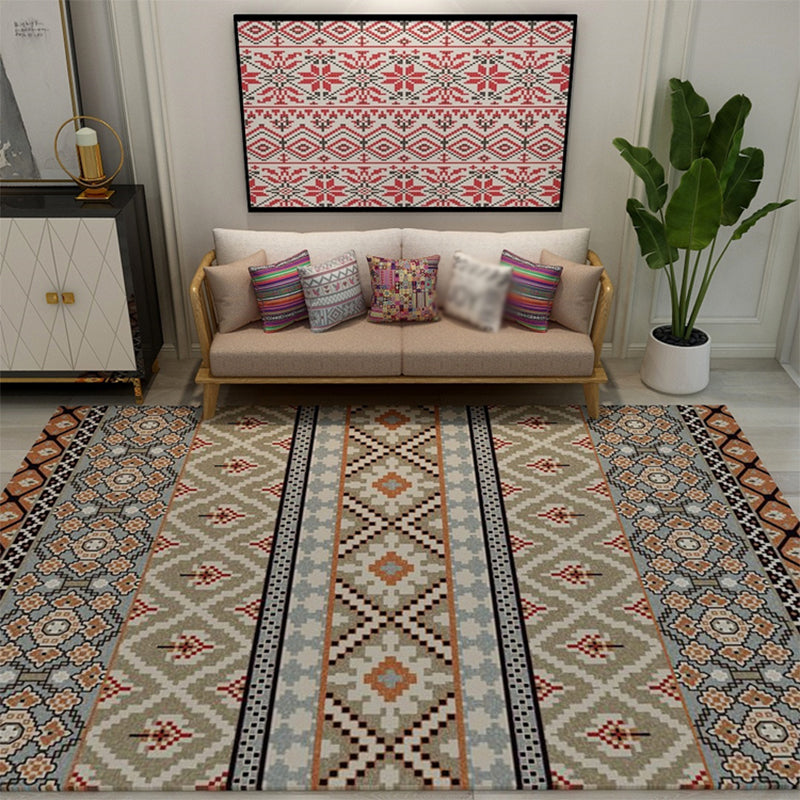 Colorful Moroccan Style Rug Polyester Geometric Patterned Carpet Anti-Slip Backing Machine Washable Stain Resistant Rug for Indoor