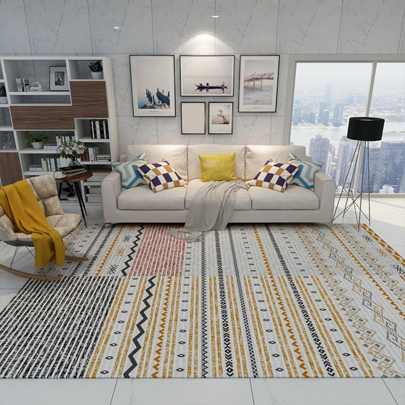 Colorful Moroccan Style Rug Polyester Geometric Patterned Carpet Anti-Slip Backing Machine Washable Stain Resistant Rug for Indoor