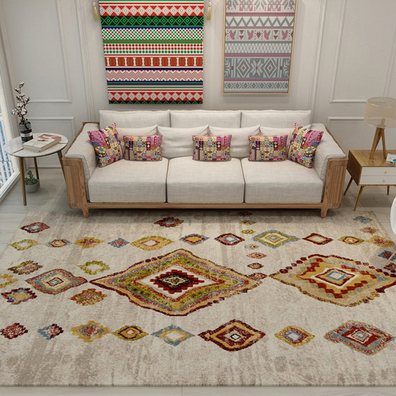 Colorful Moroccan Style Rug Polyester Geometric Patterned Carpet Anti-Slip Backing Machine Washable Stain Resistant Rug for Indoor
