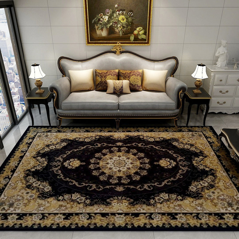 Tapis à cadre floral oriental Couleur foncé du tapis en polypropylène machine à lavage antidérapant la zone résistante à la tache de teinture pour salle familiale