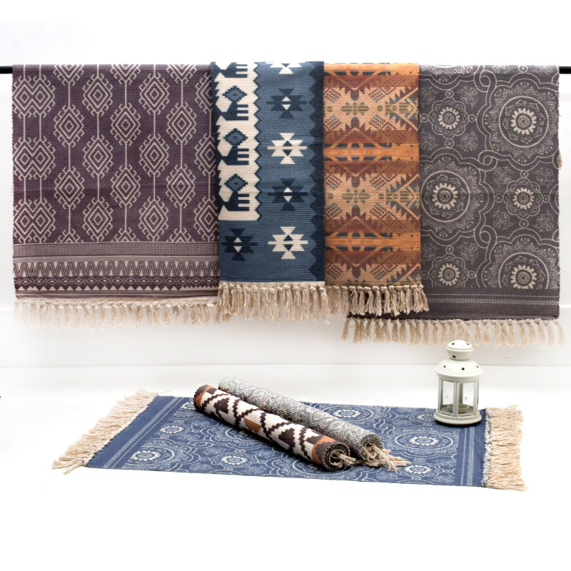 Boho Geometric Indoor Rug Multi Color Cotton Rug Machine Washable Area Carpet for Living Room