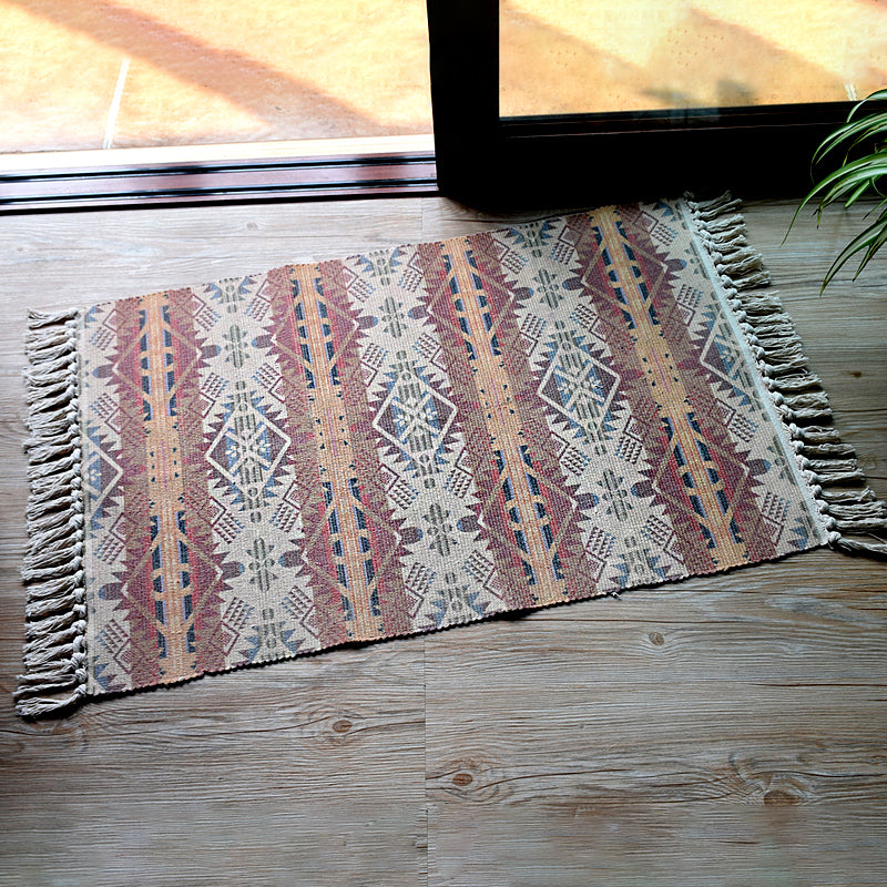 Boho Geometric Indoor Rug Multi Color Cotton Rug Machine Washable Area Carpet for Living Room
