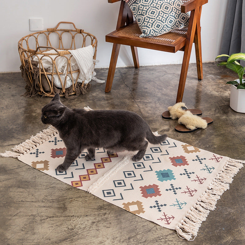 Novelty Multicolored Geometry Rug Cotton Bohemia Carpet Pet Friendly Rug for Indoor