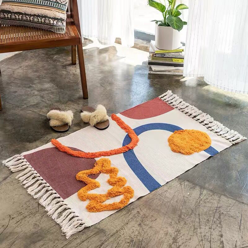 Novelty Multicolored Geometry Rug Cotton Bohemia Carpet Pet Friendly Rug for Indoor
