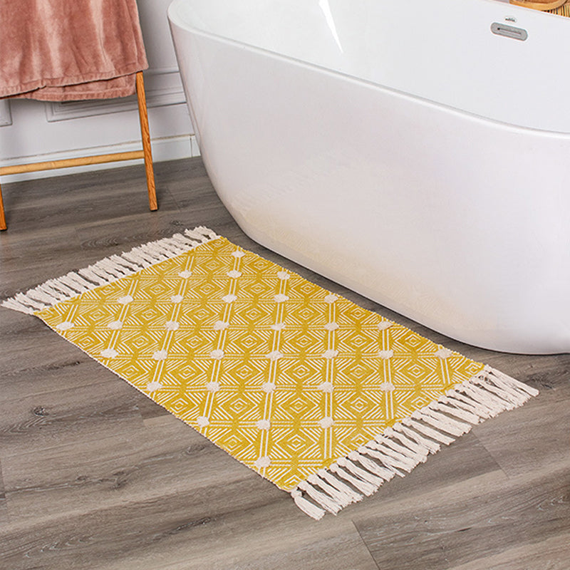 Multicolor Diamond Patterned Rug Cotton Funky Rug Machine Washable Pet Friendly Carpet for Bedroom