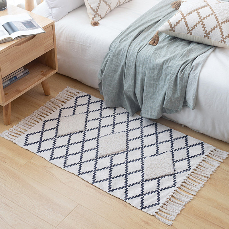 Multicolor Diamond Patterned Rug Cotton Funky Rug Machine Washable Pet Friendly Carpet for Bedroom