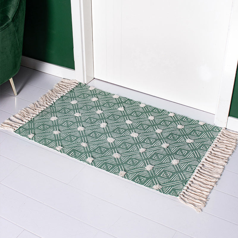 Multicolor Diamond Patterned Rug Cotton Funky Rug Machine Washable Pet Friendly Carpet for Bedroom