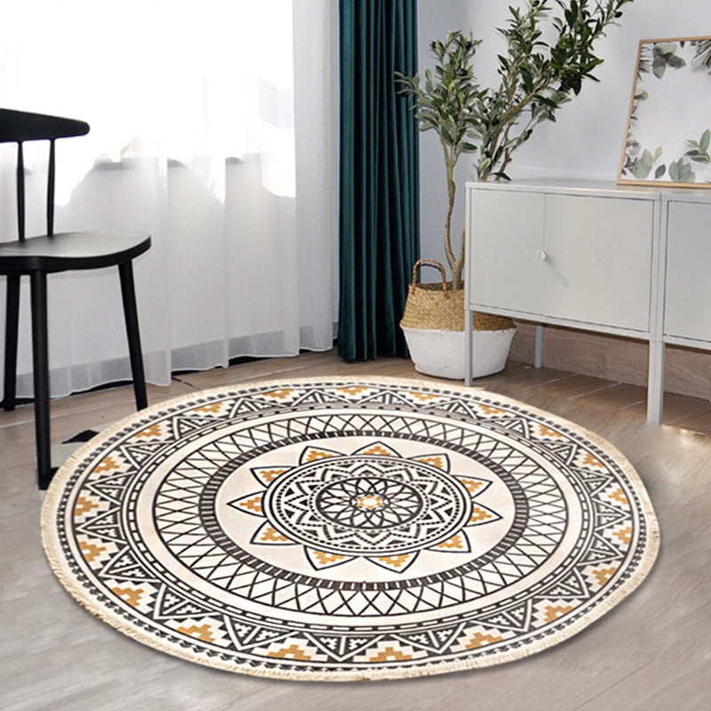 Boho-Chic Bedroom Rug Multicolor Mandala Rug Cotton Washable Area Carpet