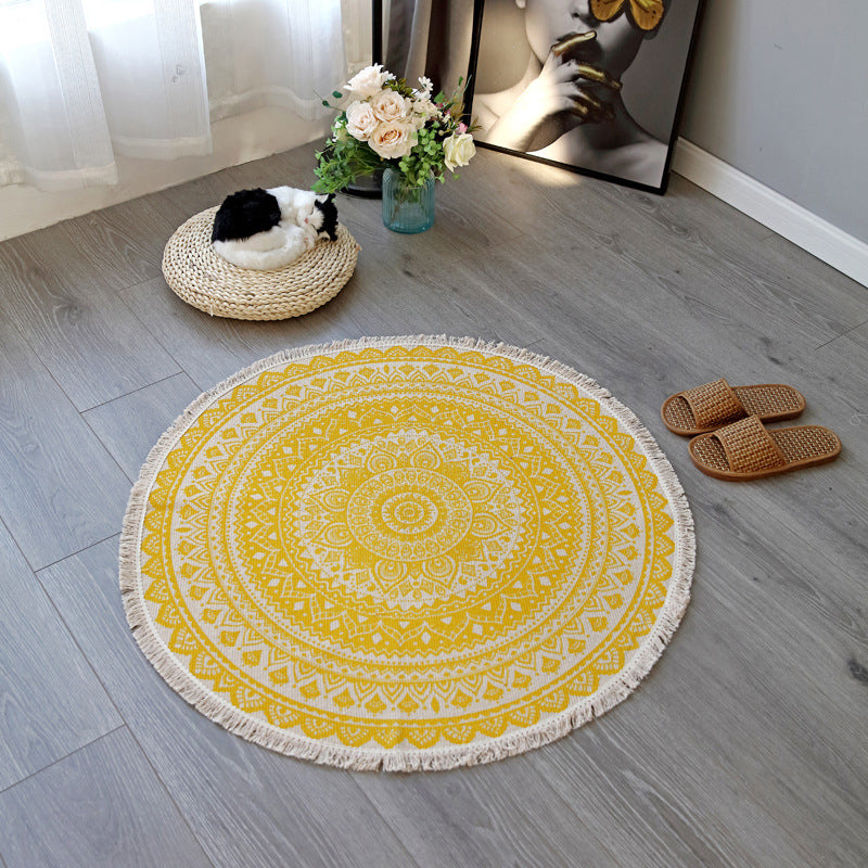 Boho-Chic Bedroom Rug Multicolor Mandala Rug Cotton Washable Area Carpet