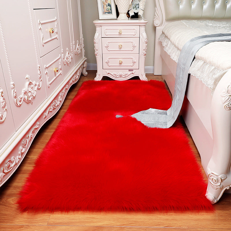 Tapis de chambre à coucher scandinave tapis nature multicolore Faux laine lavable sans glissement.