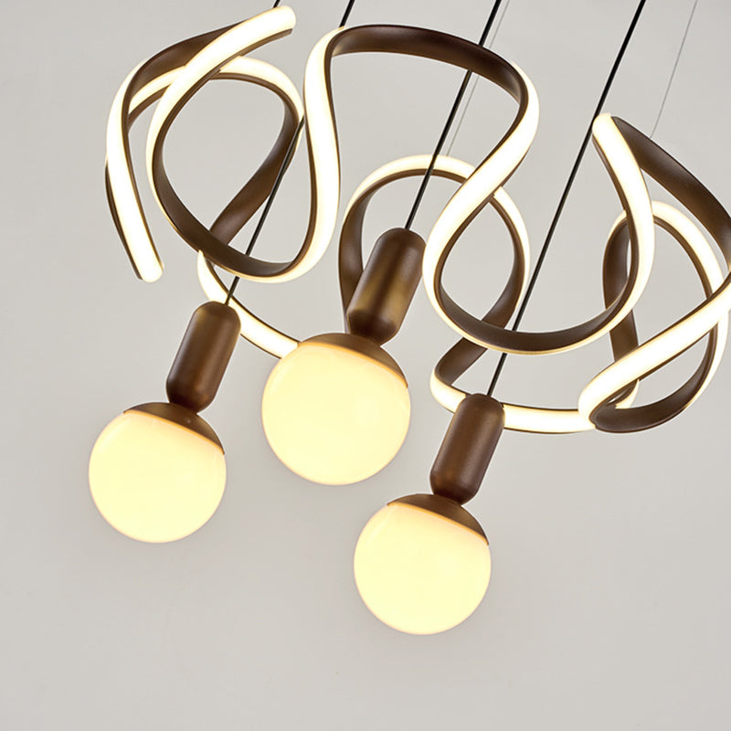 Globe Chandelier Light Modern Opal Glass 3 Lichten Koffie Hanglicht met abstracte acryldecoratie