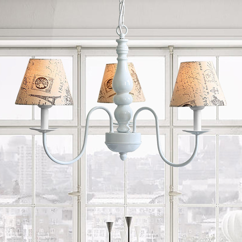 Fabric Tower Pendant Light 3 Heads Antique Stylish Chandelier in Beige for Restaurant
