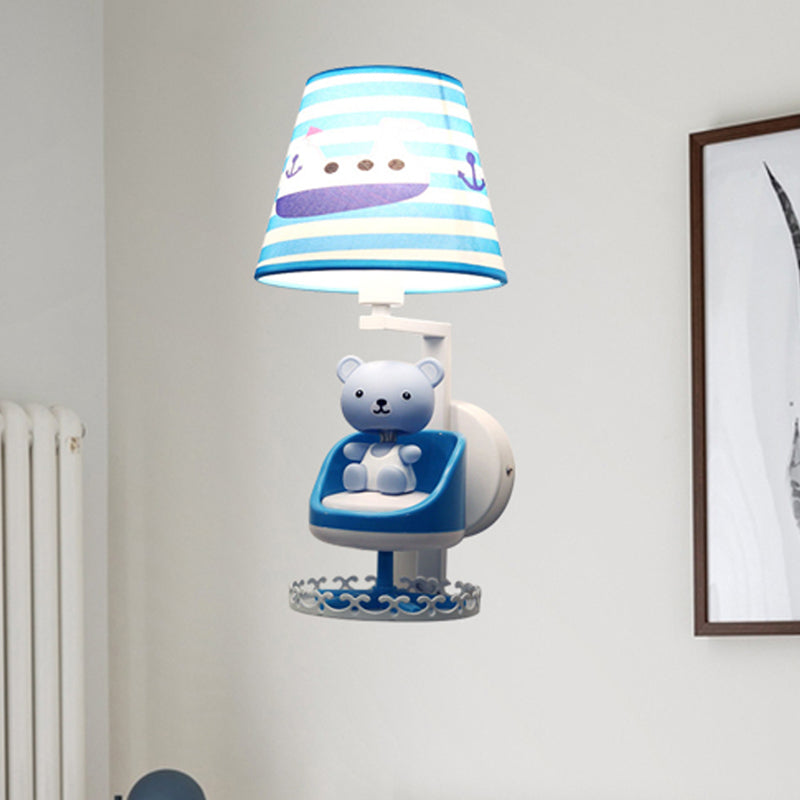 Luce da parete per orso per la sala da cura con tessuto di nave 1 capofamiglia Blue Sconce Light