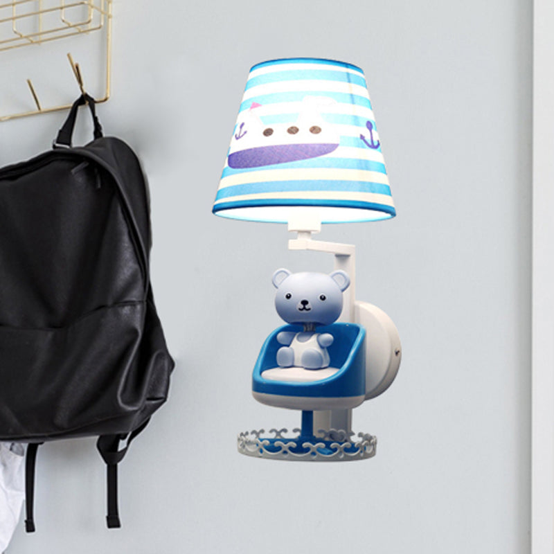 Luce da parete per orso per la sala da cura con tessuto di nave 1 capofamiglia Blue Sconce Light