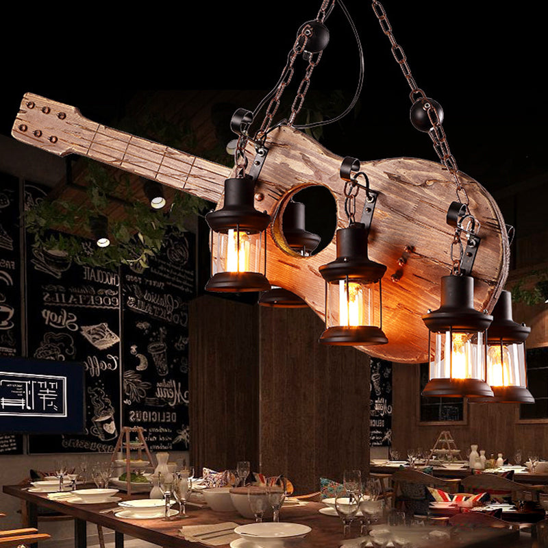 Campaña de vidrio transparente de 6 luces Ligera de la sala de estar de la linterna marrón costera con instrumento de madera