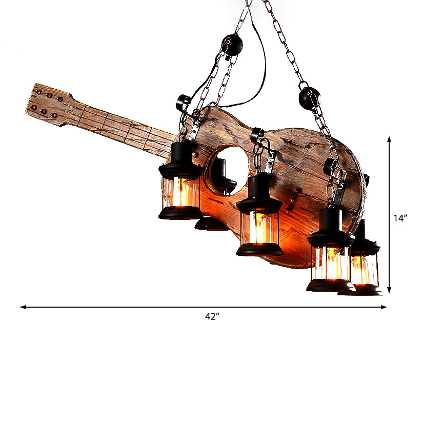 Campaña de vidrio transparente de 6 luces Ligera de la sala de estar de la linterna marrón costera con instrumento de madera
