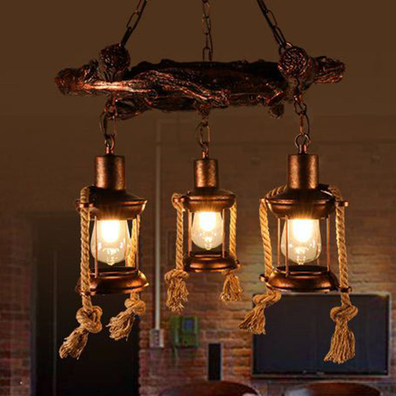 Kerosene Clear Glass Light Chandelier Vintage Style 3/7-Light Dining Room Pendant Lighting in Bronze