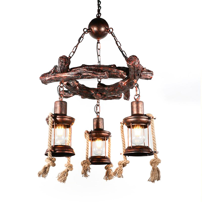 Kerosene Clear Glass Light Chandelier Vintage Style 3/7-Light Dining Room Pendant Lighting in Bronze