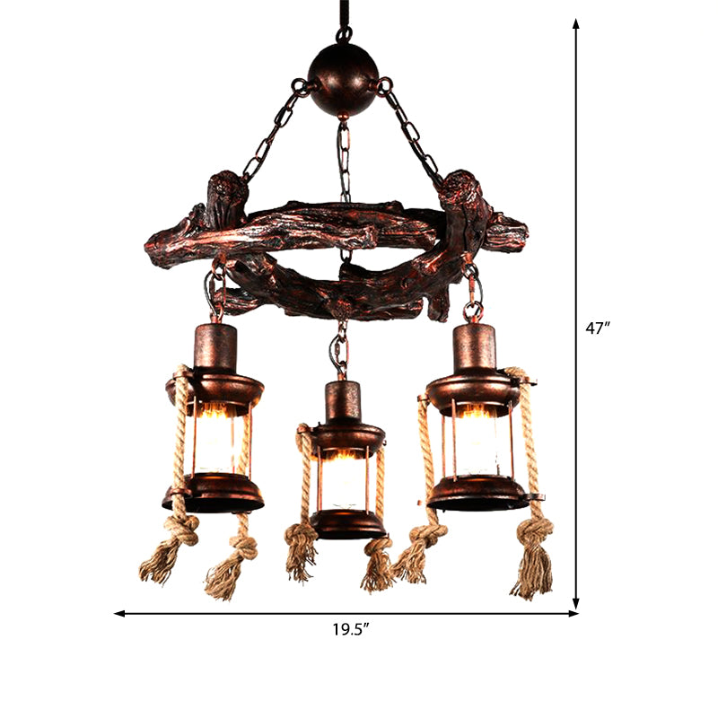 Kerosene Clear Glass Light Chandelier Vintage Style 3/7-Light Dining Room Pendant Lighting in Bronze