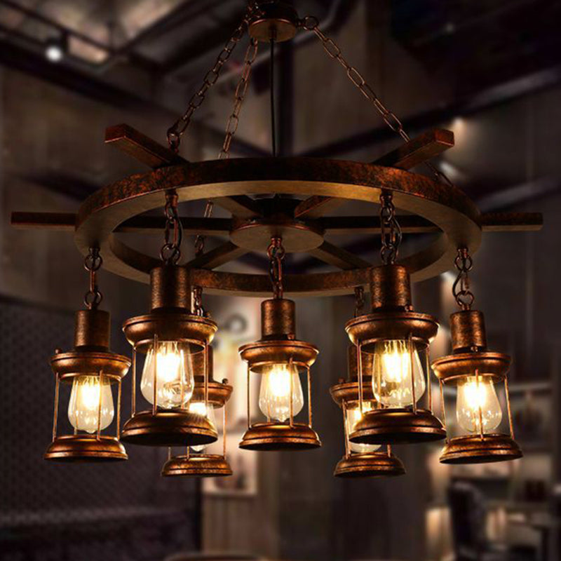 Kerosene Clear Glass Light Chandelier Vintage Style 3/7-Light Dining Room Pendant Lighting in Bronze
