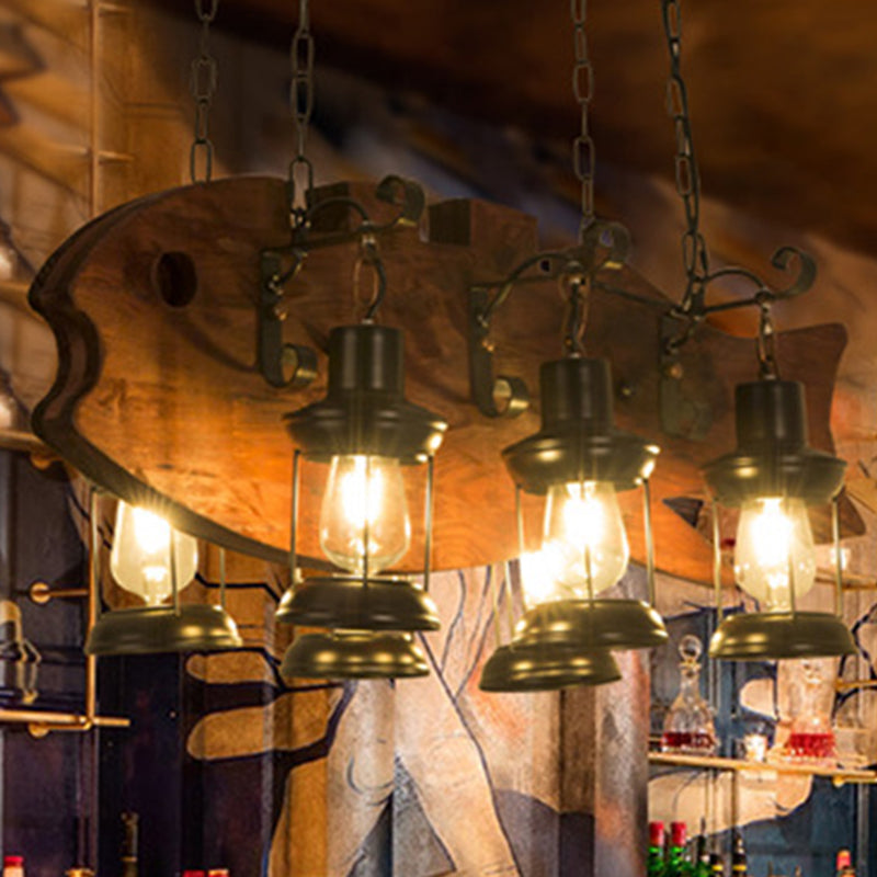 Plafond à 6 bulbs avec lustre de salon côtier à nuance en métal en noir avec rectangle / poisson