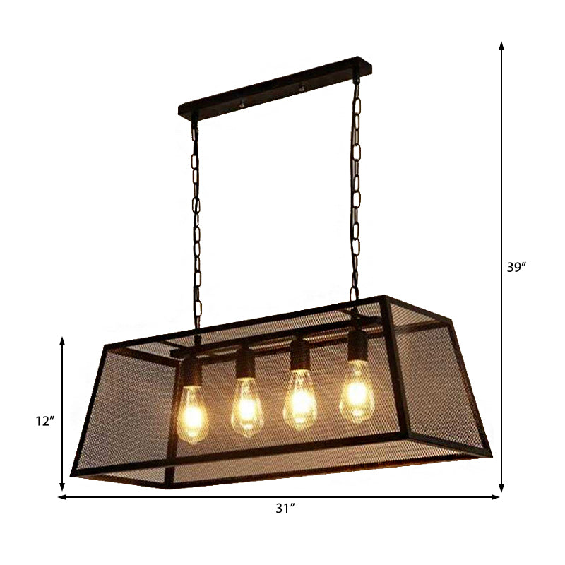 4 Light Rectangular Frame Island Lighting Industrial Black Metal Pendant Light Fixture with Chain/Downrods