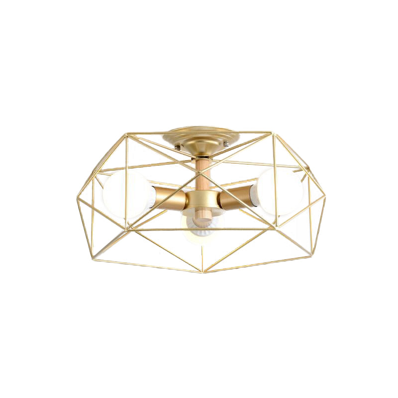 Geometric Opal Glass Semi Flush Industrial 3/4/5 Lights Bedroom Light Fixture in Gold