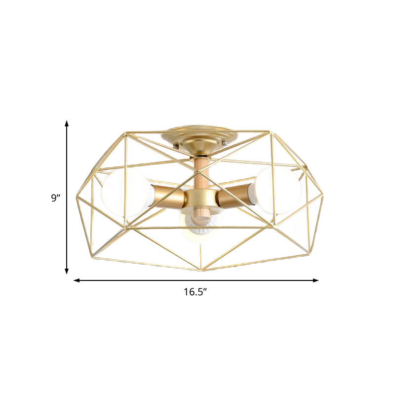 Geometric Opal Glass Semi Flush Industrial 3/4/5 Lights Bedroom Light Fixture in Gold