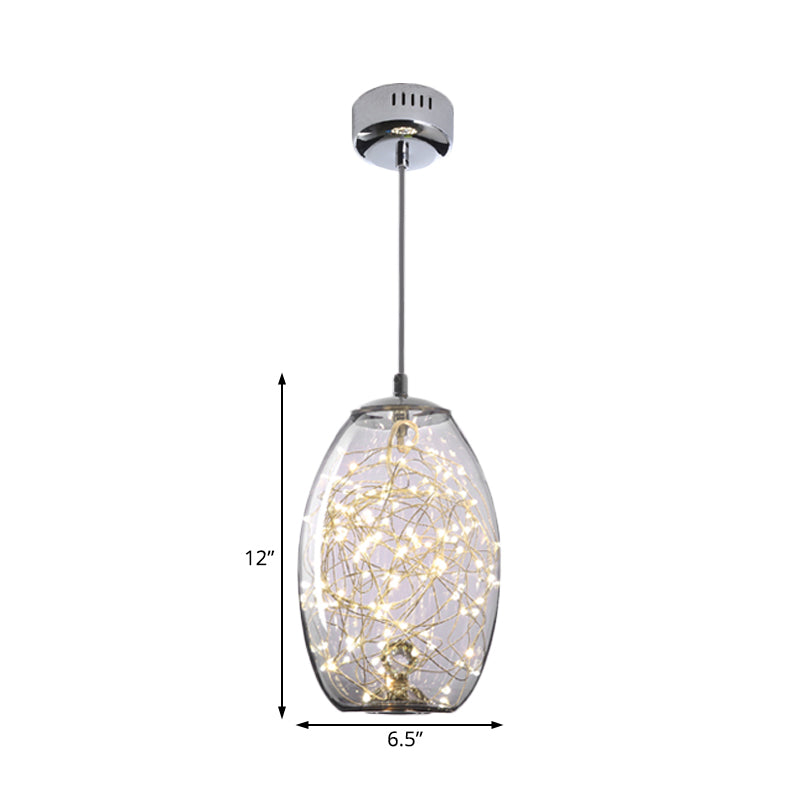 Modern LED Pendant Light with Amber/Smoke Grey Glass Globe/Cylinder/Oval Hanging Light Kit for Living Room