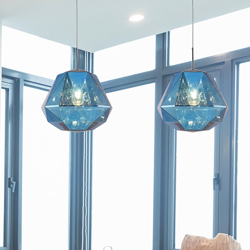 Modern 1 Light Pendant Lamp with Acrylic Shade Black/Silver/Blue Diamond Hanging Ceiling Light