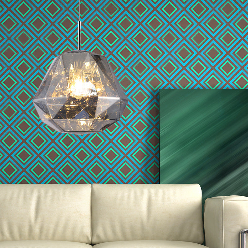 Modern 1 Light Pendant Lamp with Acrylic Shade Black/Silver/Blue Diamond Hanging Ceiling Light