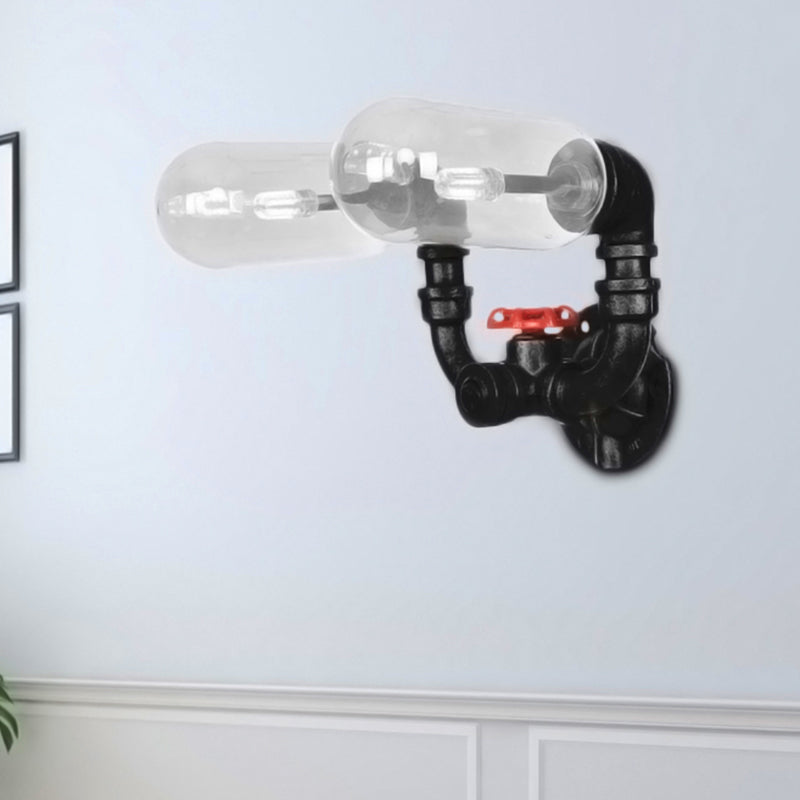 Klares Glas schwarzer Leuchten Lichtkapsel Schatten 2/4 Leichte industrielle Wandmontage -Rohrbeleuchtung