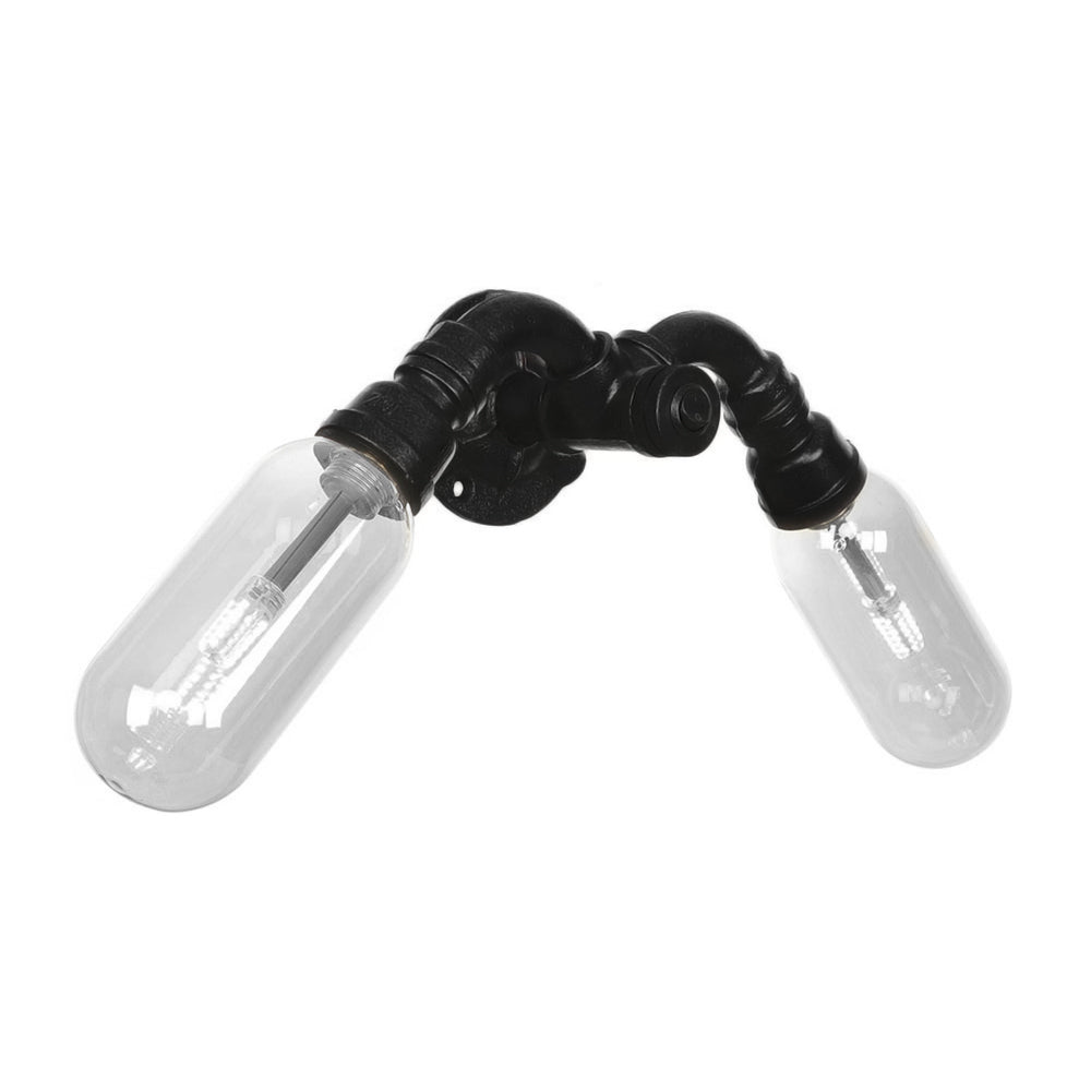 Capsule Shade Bedroom Wall Light Fixture Industrial Metal 2 Lights Black Sconce Lamp with Pipe Design
