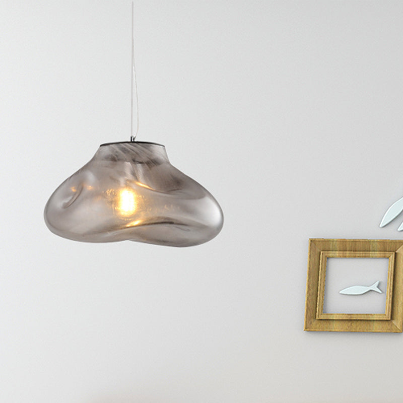 Luce a sospensione in vetro di fusione irregolare moderna 1 luce argento/rosso/blu sospeso per soggiorno, largo 8 "/12"