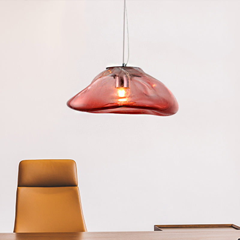 Luce a sospensione in vetro di fusione irregolare moderna 1 luce argento/rosso/blu sospeso per soggiorno, largo 8 "/12"