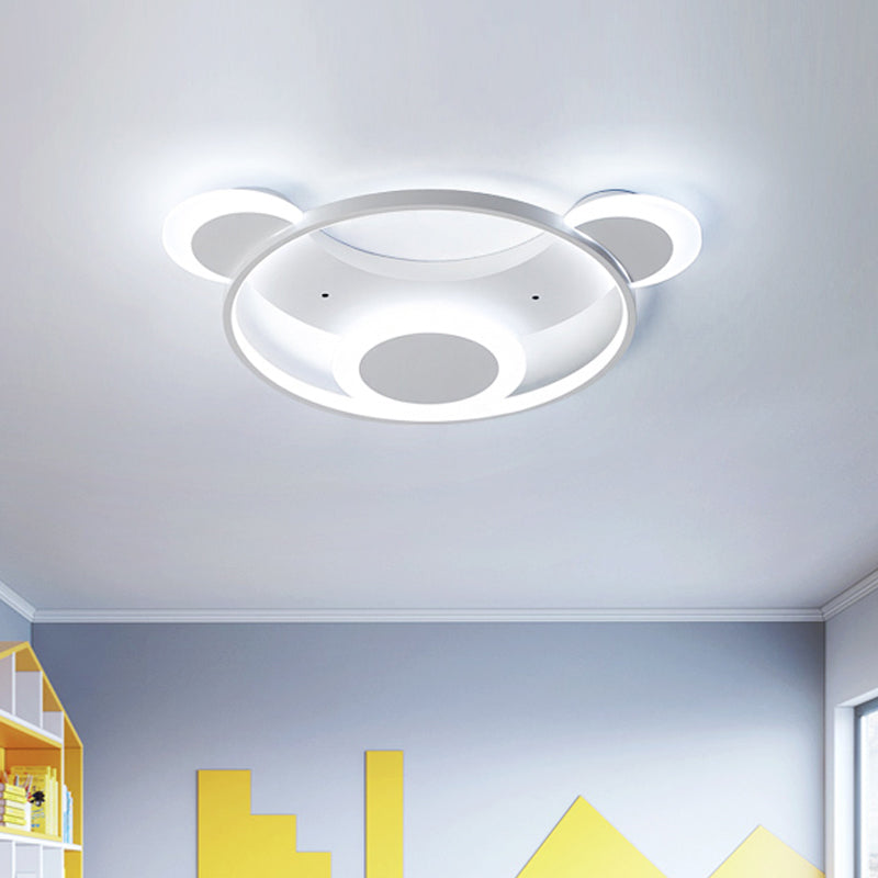 Bear Face Kindergarten Ceiling Mount Light Acrylic Animal Ceiling Lamp in White